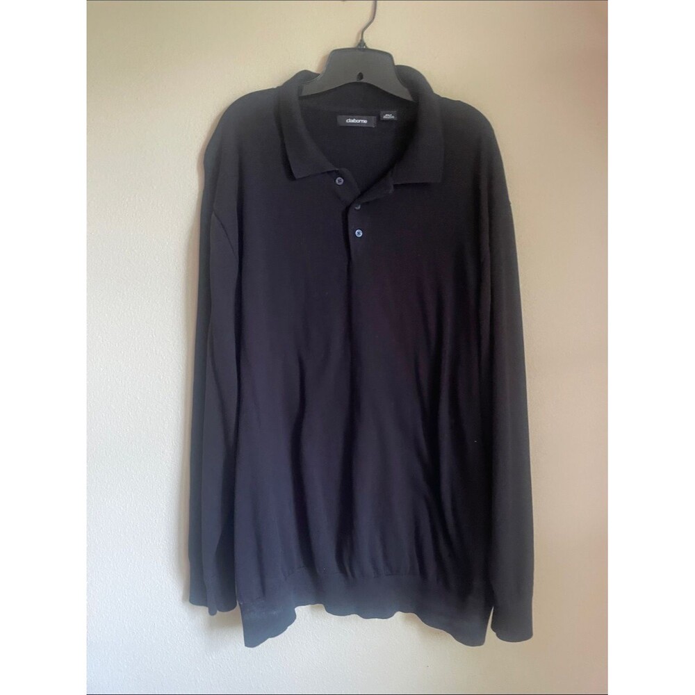 Claiborne Men's Long Sleeve Black Polo 2XL